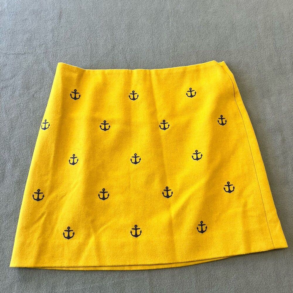 Women's Vineyard Vines Anchor Embroidered Skirt Size 4 Lined Wool Blend Yellow